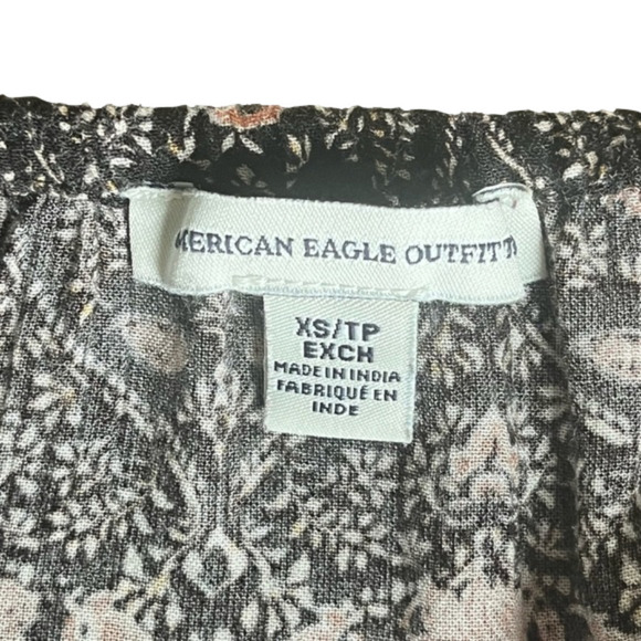 American Eagle Ditsy Floral Mini Dress XS Ruffle Neck Tassel Boho - Picture 9 of 12